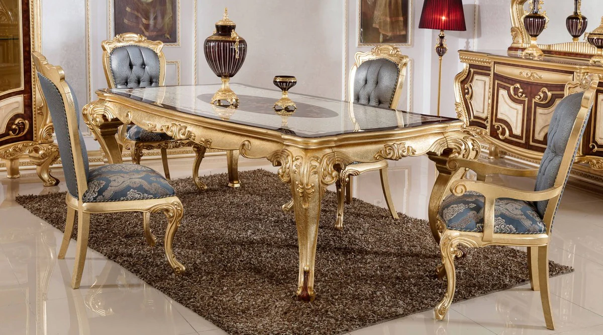Luxury baroque dining table white / brown / gold - magnificent solid wood dining room table in baroque style - magnificent baroque dining room furniture
