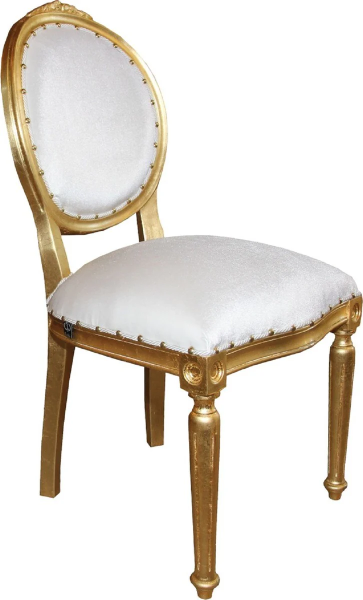 Luxury Baroque dining room set medallion white / gold 50 x 52 x H. 99 cm - 4 handmade dining room chairs - Baroque dining room furniture