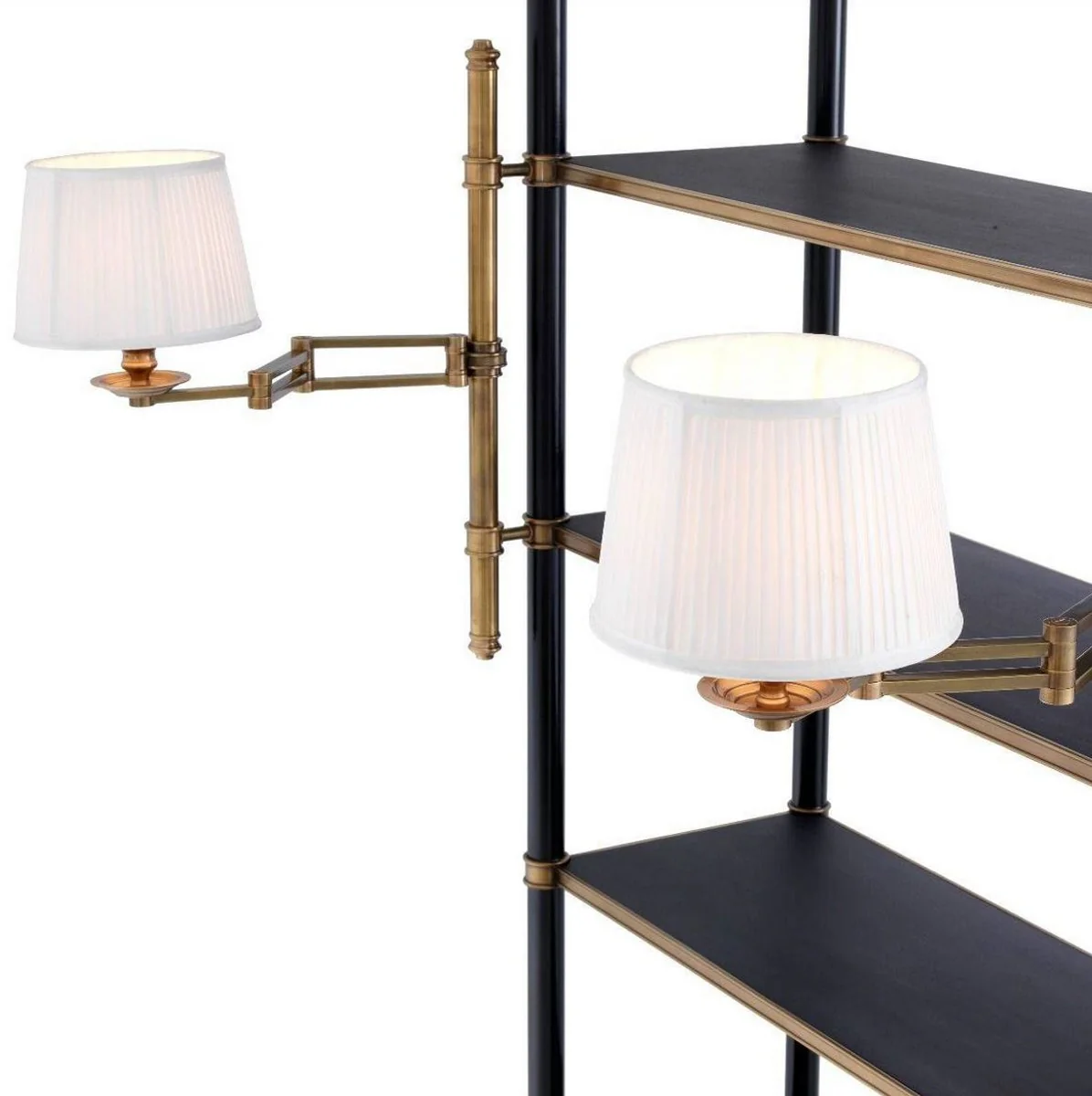 Luxury shelf cabinet with 2 swiveling lights vintage brass / black 105 x 44 x H. 250 cm - bookcase - living room cabinet - office cabinet - luxury furniture