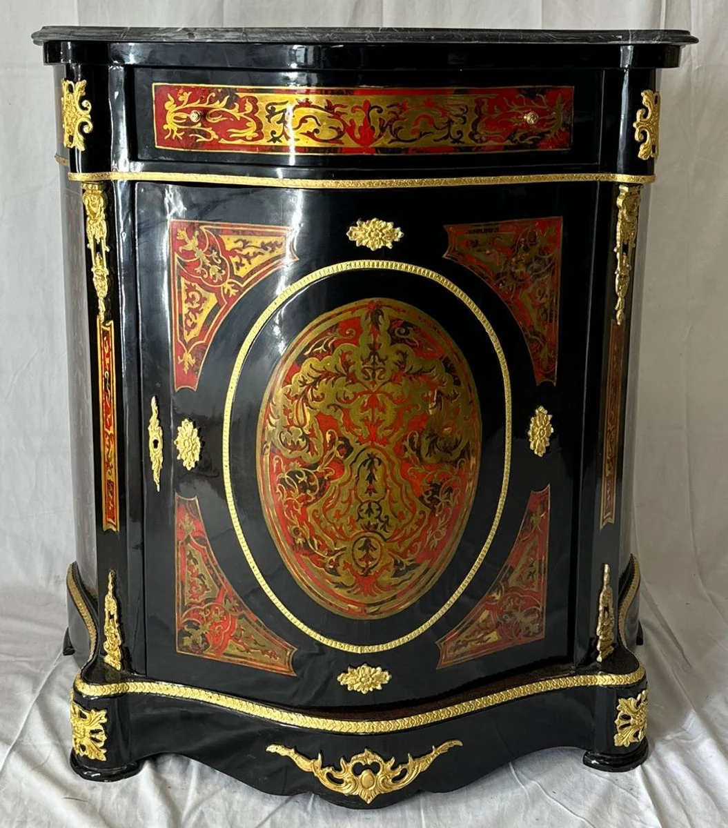 Baroque Boulle chest of drawers with marble top black / red / gold - Baroque furniture