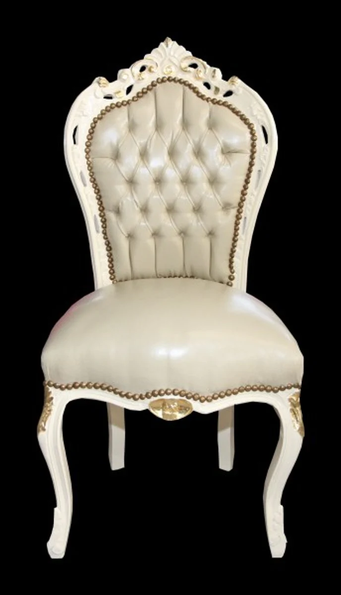 Baroque Dining Room Chair Cream/Gold Leather Look Mod1 - Furniture Antique Style - Limited Edition