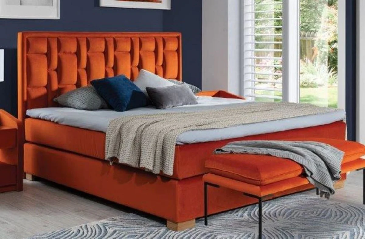 Luxury double bed orange / natural colors - Various sizes - Modern solid wood bed with headboard - Modern bedroom furniture - Luxury collection