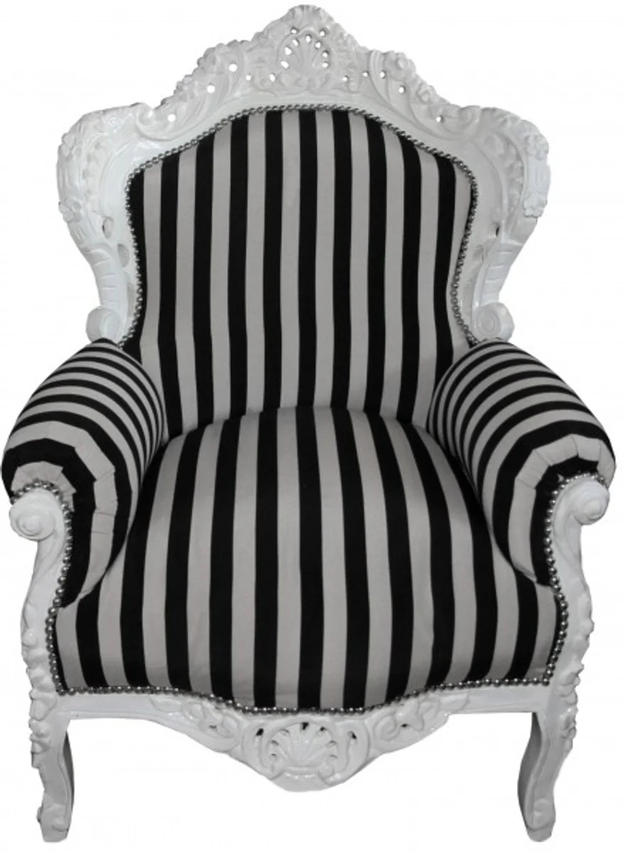 Barock Sessel King Schwarz/Weiß Streifen / Weiß