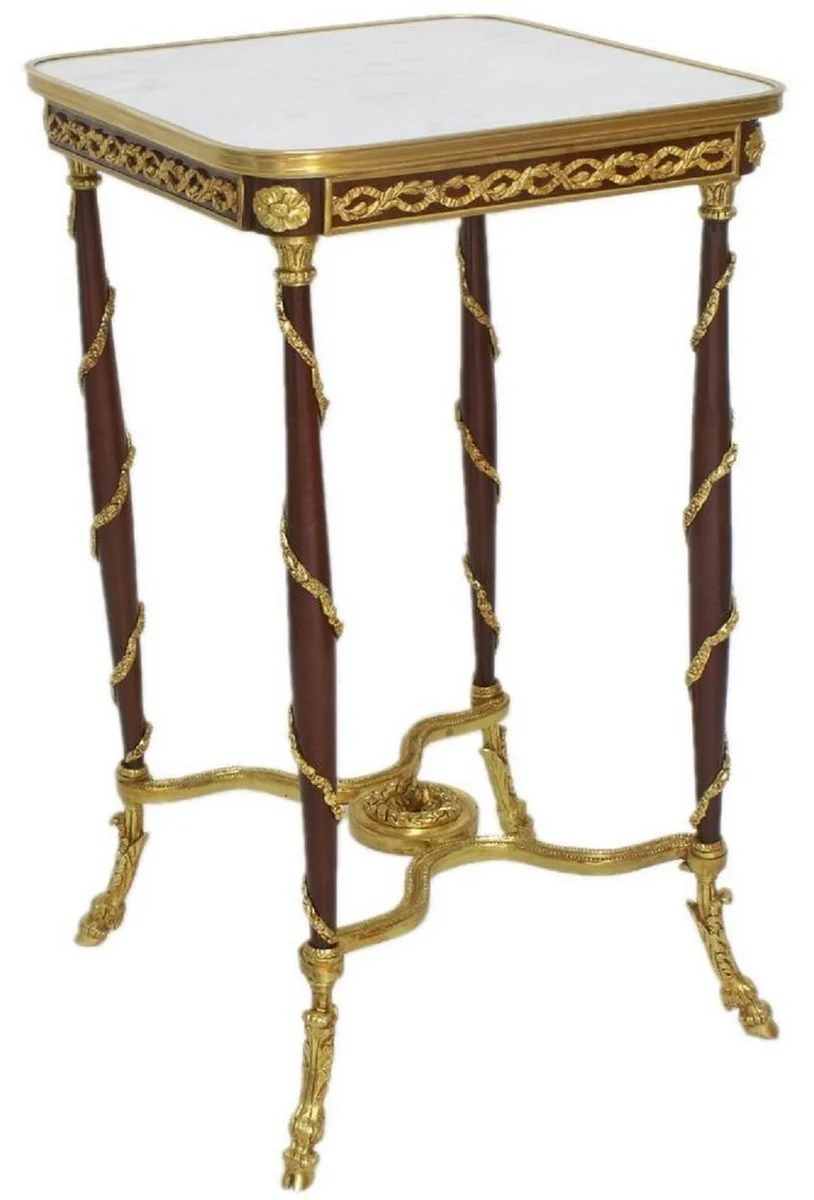 Baroque side table brown / gold / white 45 x 45 x H. 78 cm - handmade solid wood table in baroque style - baroque living room furniture