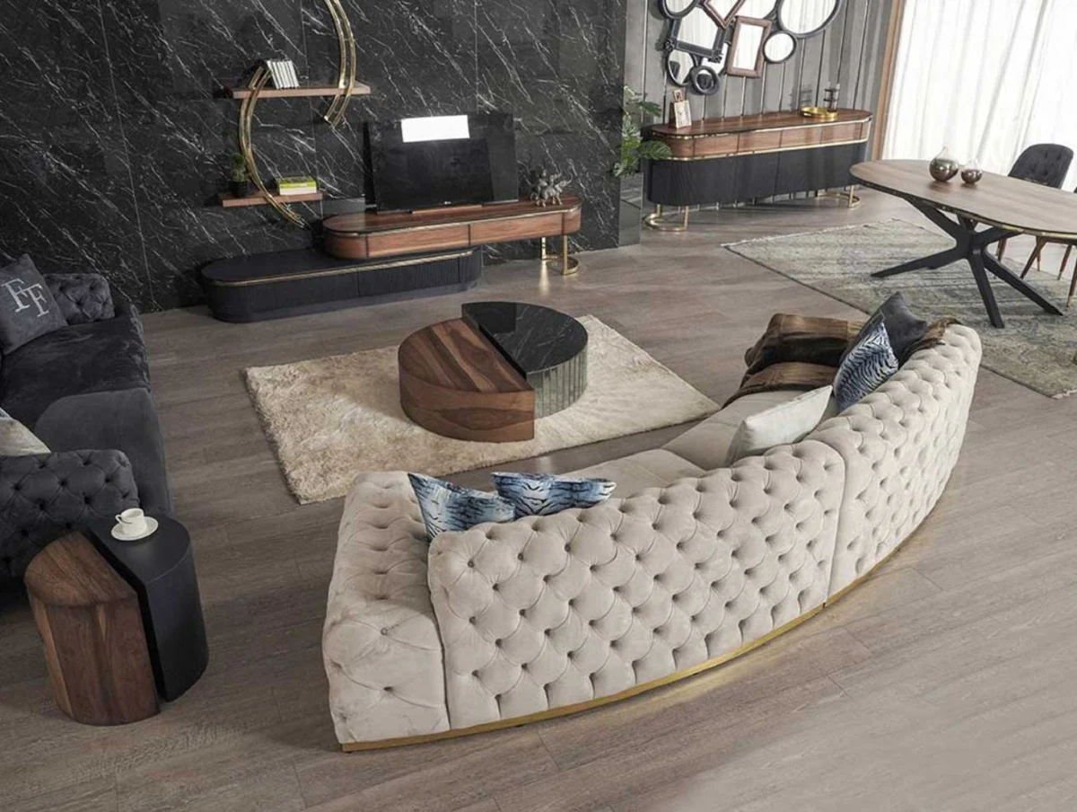 Luxury Chesterfield sofa gray / gold 380 x 100 x H. 72 cm - Curved living room sofa - Hotel sofa - Living room furniture - Chesterfield furniture - Luxury furniture - Luxury furnishings