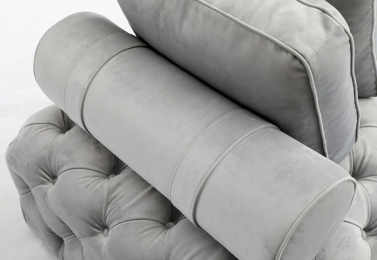 Luxury Chesterfield velvet chaise longue with 3 cushions gray 162 x 90 x H. 65 cm - Chesterfield furniture - living room furniture