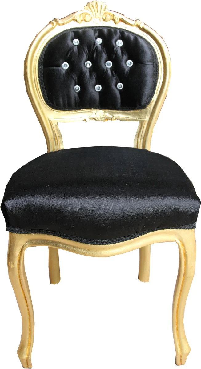 Baroque ladies chair black / gold with bling bling glitter stones - dressing table chair
