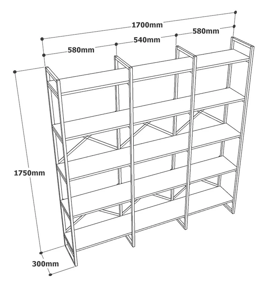 Luxury shelf cabinet with marble shelves gold / white 170 x 30 x H. 175 cm - bookcase - living room cabinet - office cabinet - living room furniture - office furniture - luxury furniture