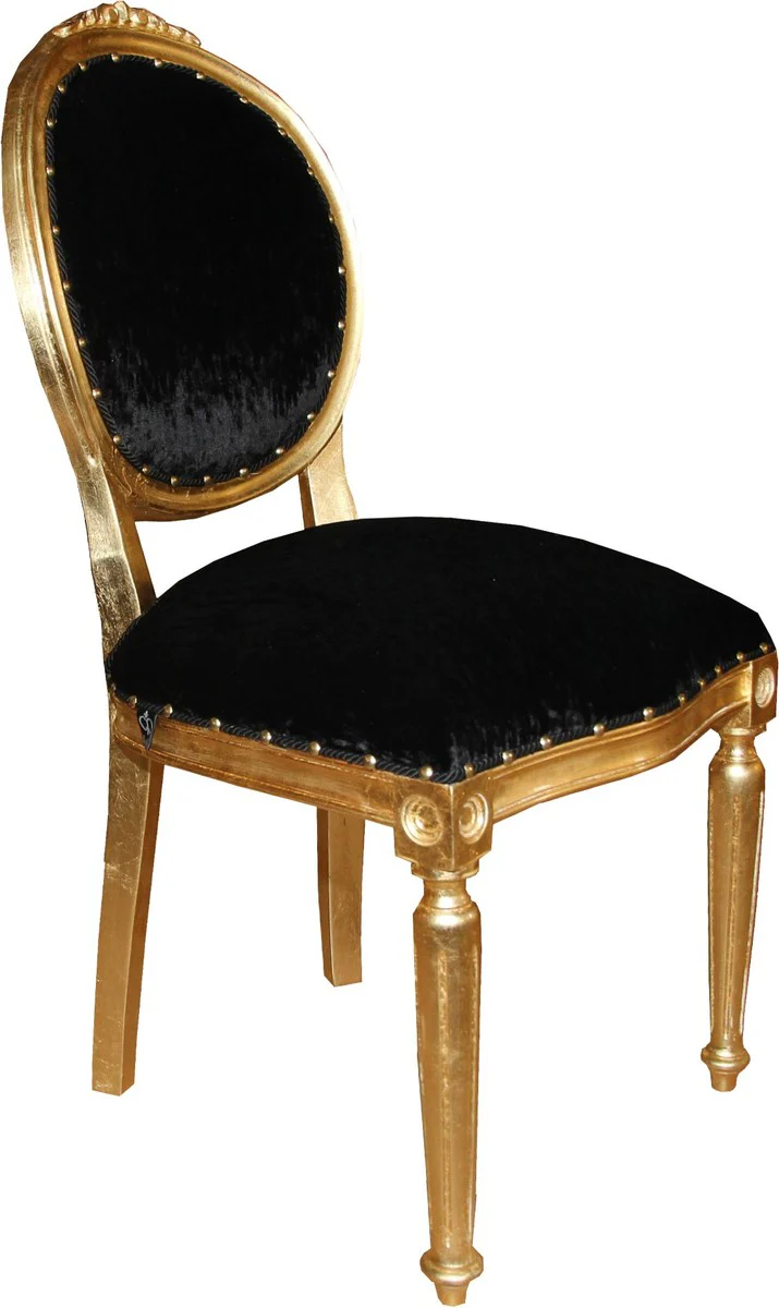 Baroque medallion luxury dining chair without armrests in black / gold - Interior