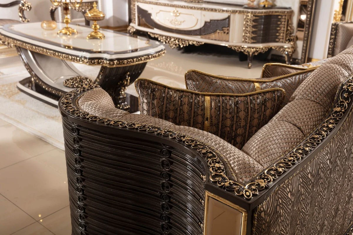 Luxury Baroque Sofa Gray / Dark Brown / Gold 282 cm