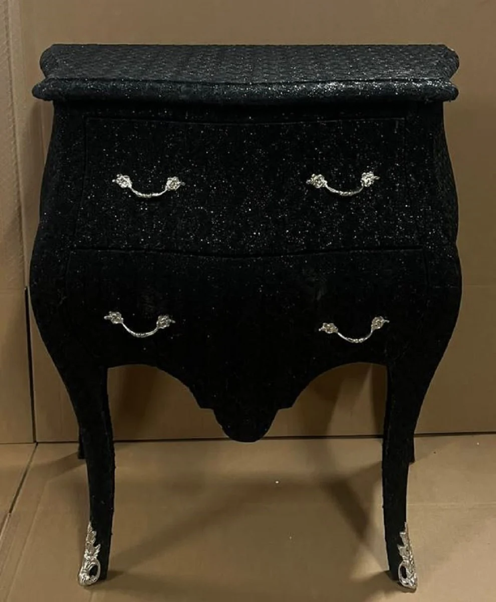 Baroque chest of drawers black glitter look / silver - handmade baroque style night dresser with 2 drawers - baroque furniture - bedroom furniture in baroque style
