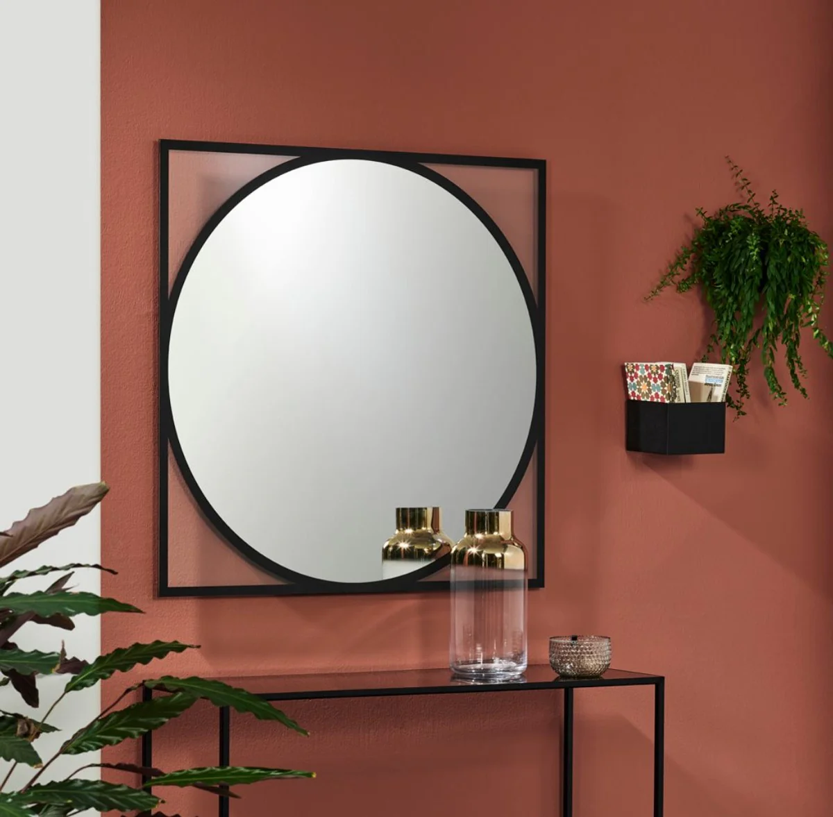 Luxury wall mirror black 90 x H. 90 cm - living room mirror - cloakroom mirror - luxury collection