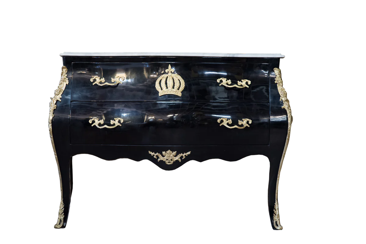 Pompöös by Baroque chest of drawers with 2 drawers and marble top black / gold / white - Pompöös Baroque chest of drawers designed by Harald Glööckler