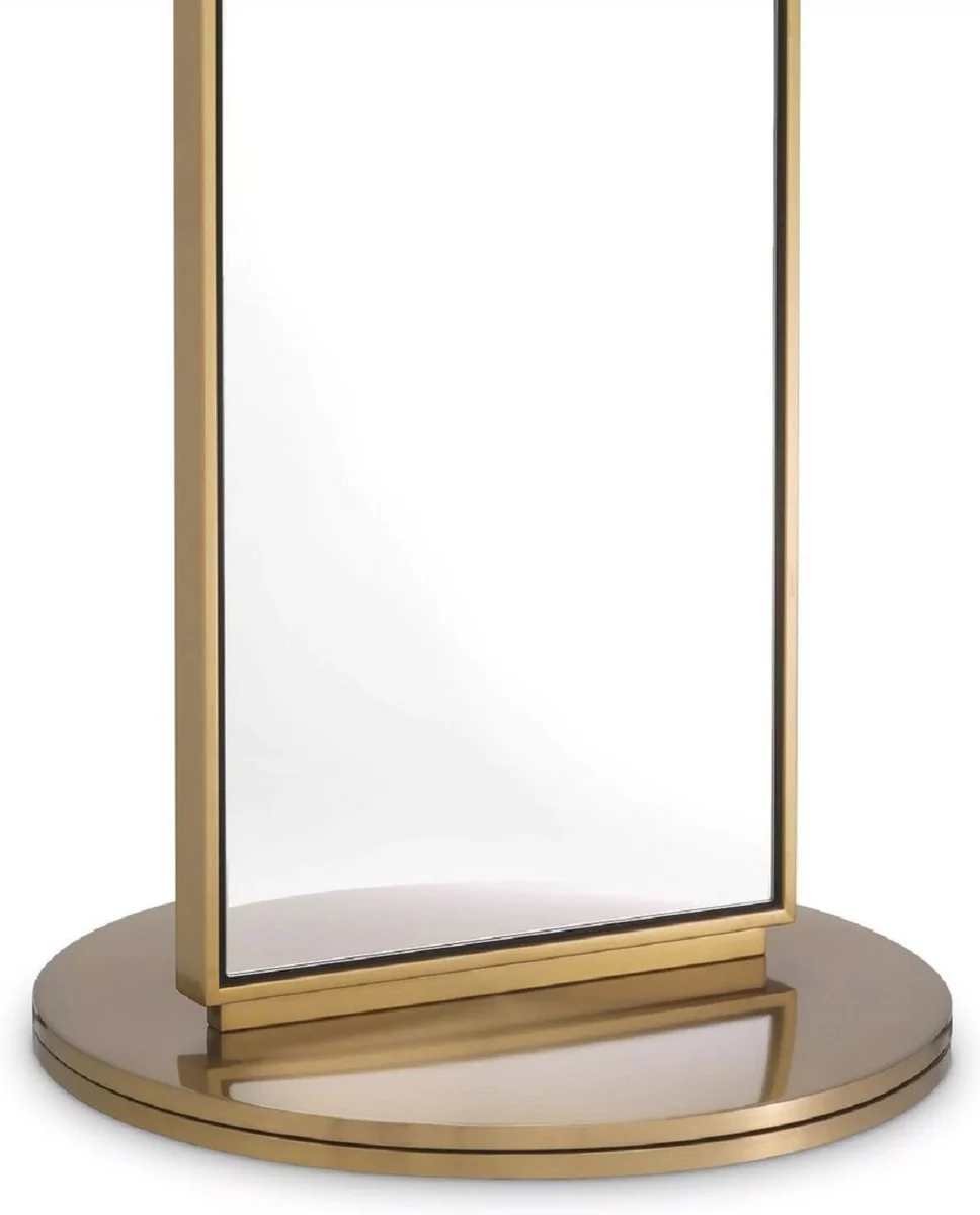 Luxus Standspiegel Messing Ø 55 x H. 200 cm - Freistehender drehbarer doppelseitiger Edelstahl Standspiegel - Schlafzimmer Spiegel - Schlafzimmer Möbel - Luxus Qualität