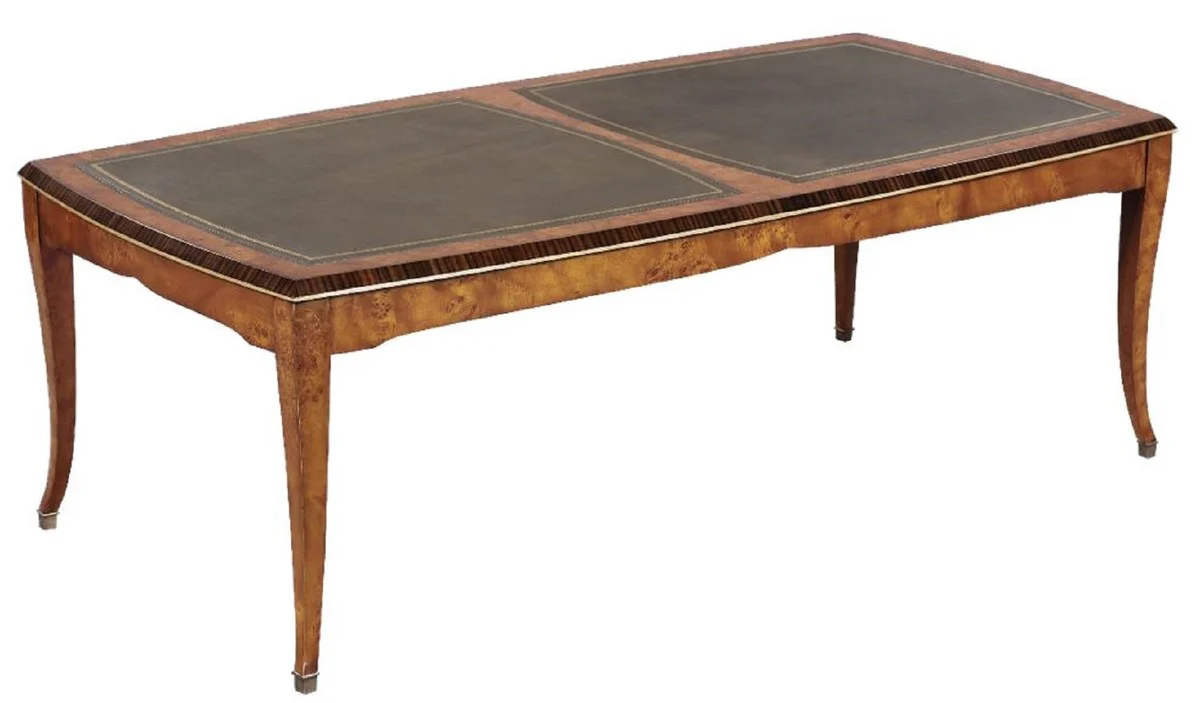 Luxury Art Nouveau coffee table light brown / brown 150 x 75 x H. 47 cm - Elegant solid wood living room table with high-quality genuine leather - Baroque & Art Nouveau living room furniture