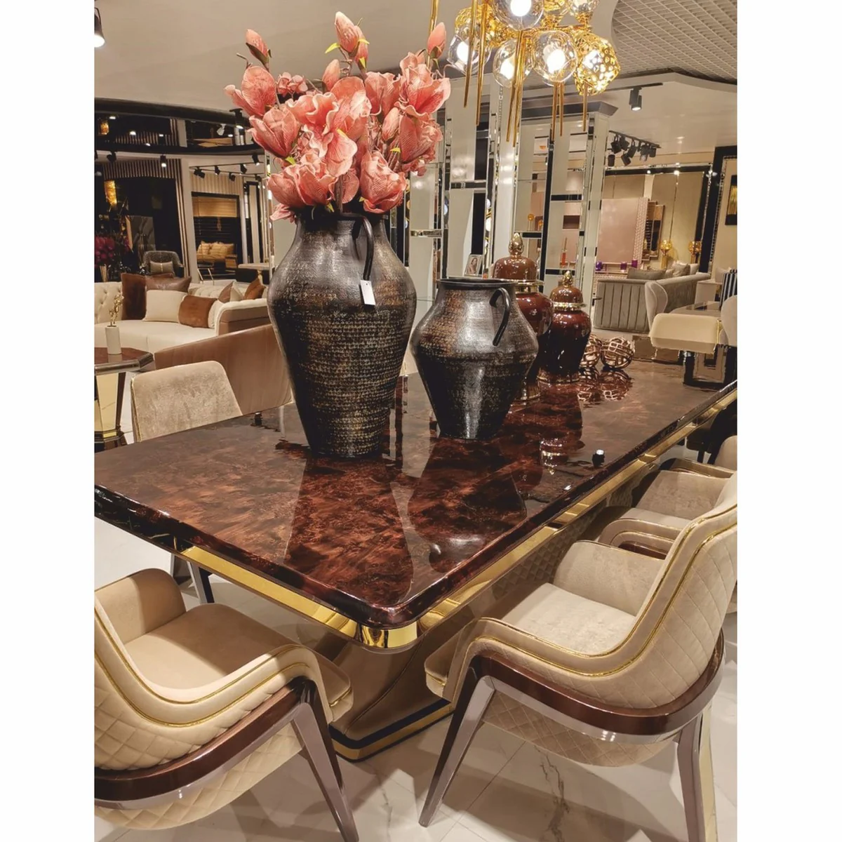 Luxury Art Deco Dining Room Set - Dining Table & 6 Dining Room Chairs with Armrests