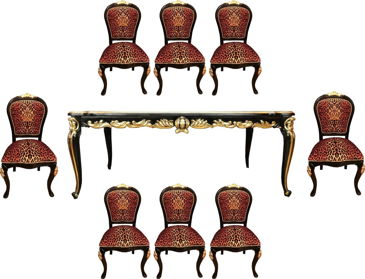 Pompöös by Baroque luxury dining room set - Pompöös baroque dining table with glass top and 8 chairs with glittering stones designed by Harald Glööckler - dining room furniture in the baroque style