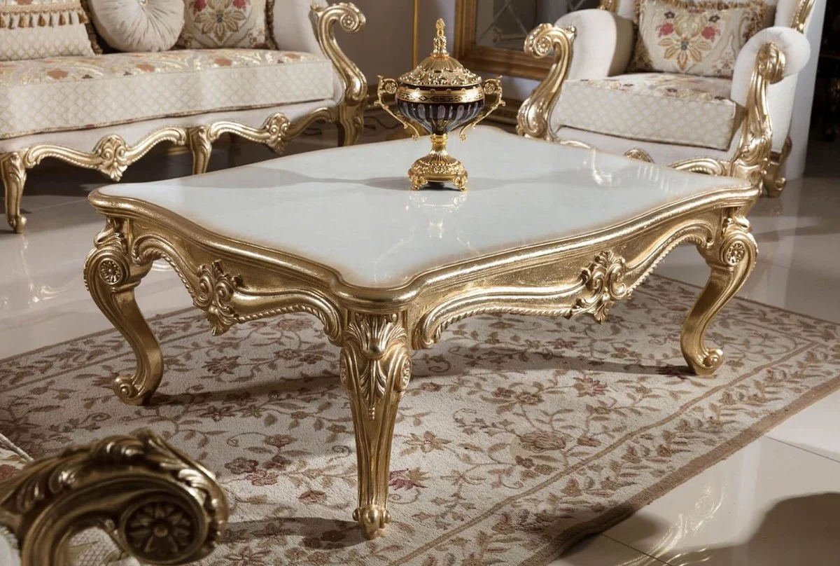 Luxury baroque coffee table white / gold - Magnificent living room table in baroque style - Luxury living room furniture in baroque style - Baroque furniture - Baroque living room furnishings