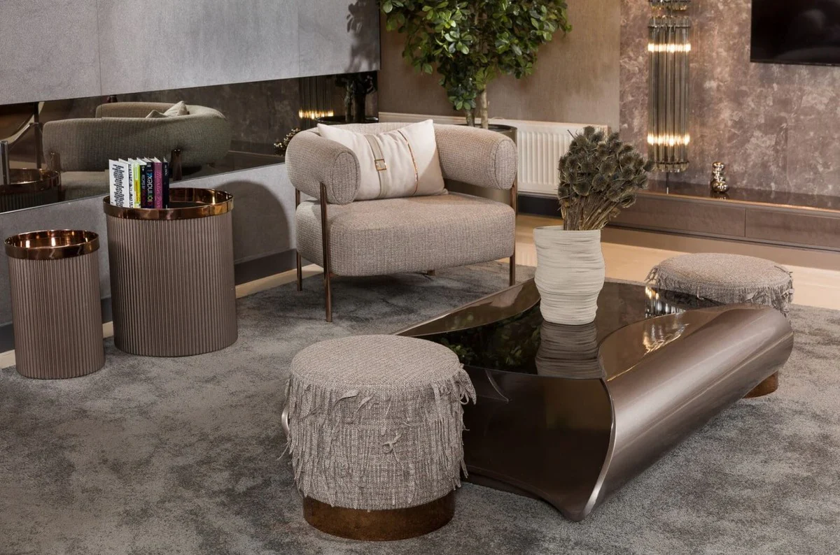 Luxury designer coffee table gray / black 140 x 90 x H. 35 cm - Living room table with glass top - Living room furniture - Hotel furniture - Luxury designer furniture - Luxury collection