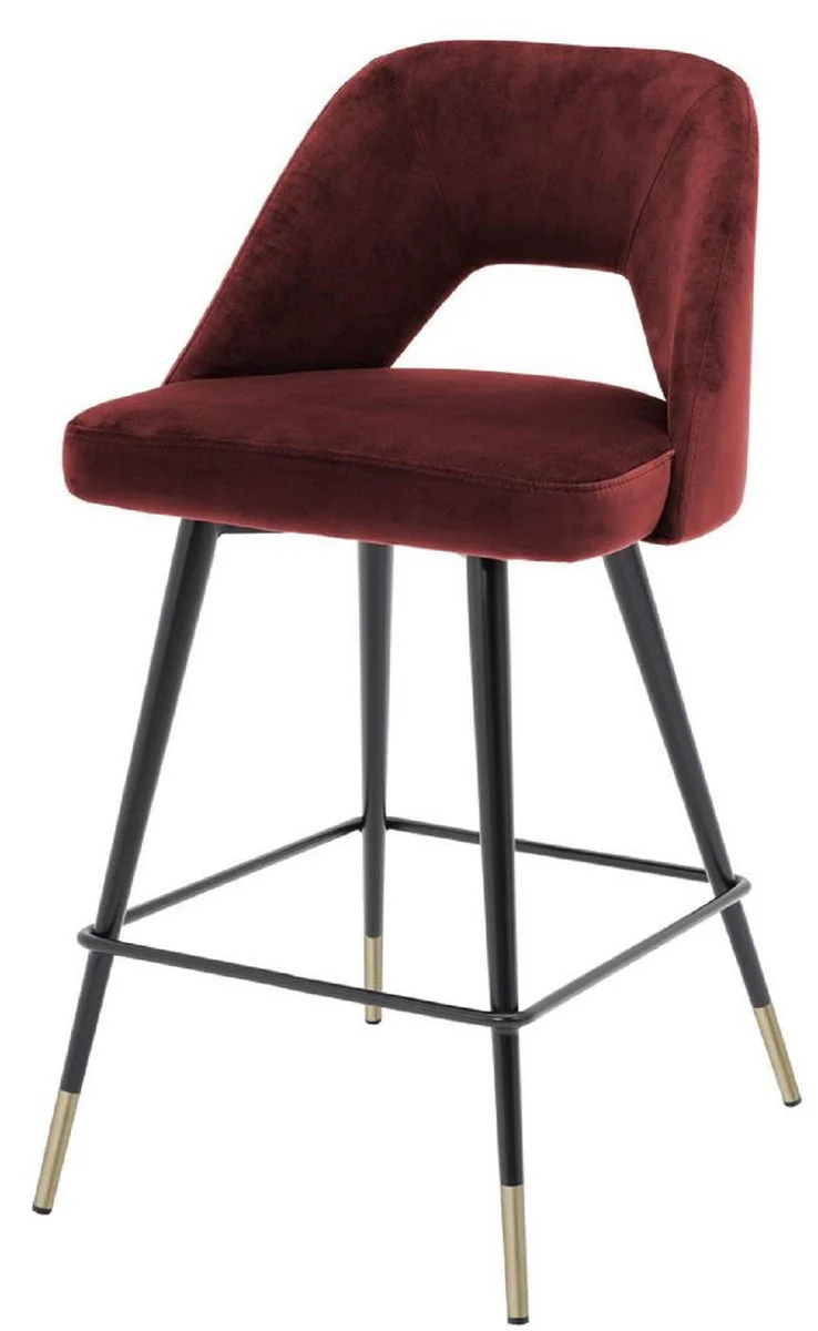 Luxury bar chair Bordeaux red / black / brass 50 x 50 x H. 90 cm - bar stool with backrest