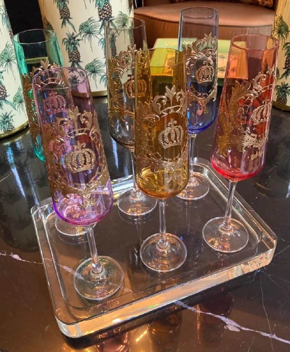 Pompöös by Luxus Champagne Glass Set Colorful Ø 6 x H. 25 cm - Champagne glasses with 24 carat gold plating - Pompöös glasses designed by Harald Glööckler