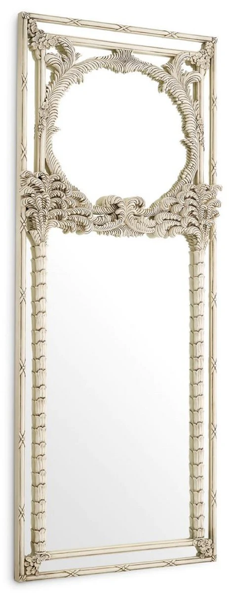 Luxury mahogany wall mirror antique white 95 x 9.5 x H. 229.5 cm - Rectangular wardrobe mirror - Living room mirror - Wardrobe furniture - Living room furniture - Luxury furniture