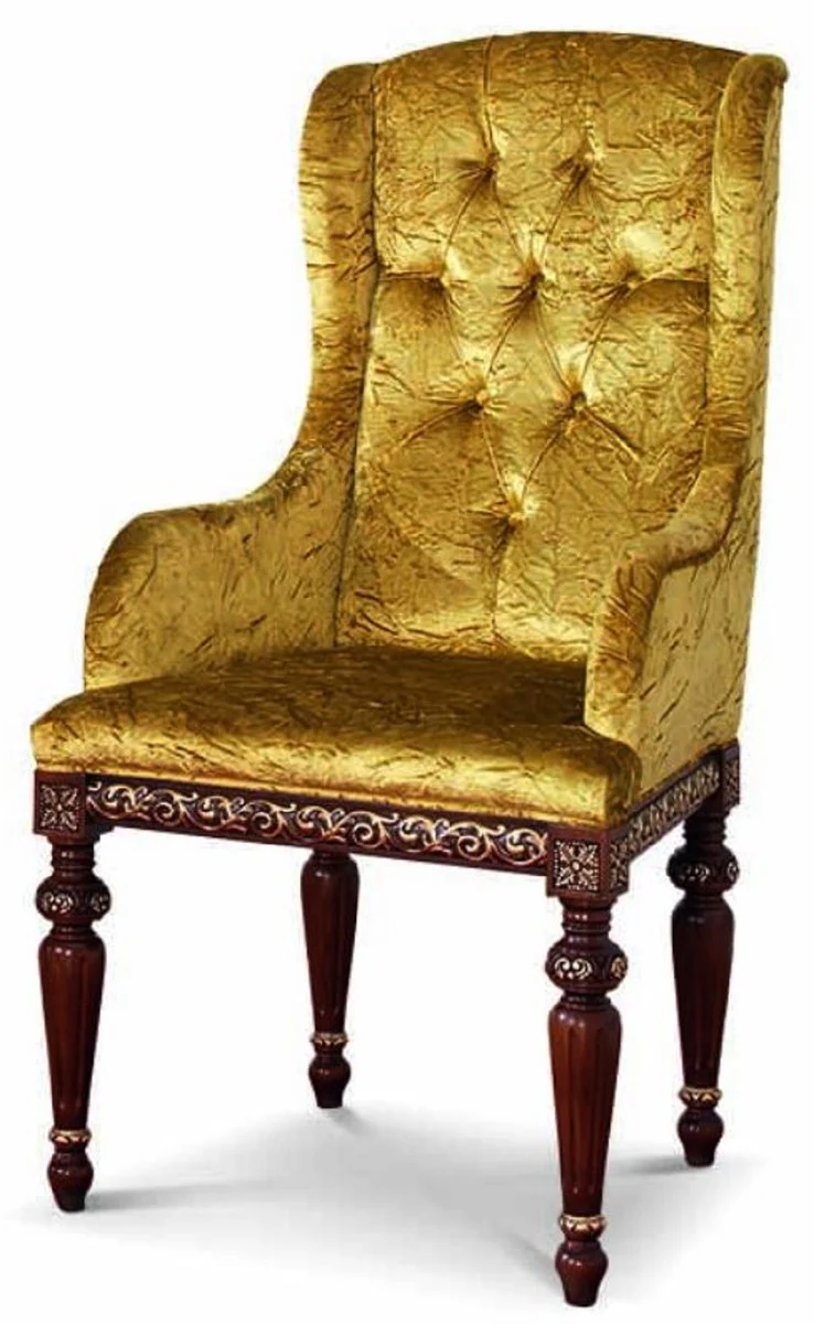 Luxury Baroque Dining Chair with Armrests Gold / Dark Brown - Made in Italy