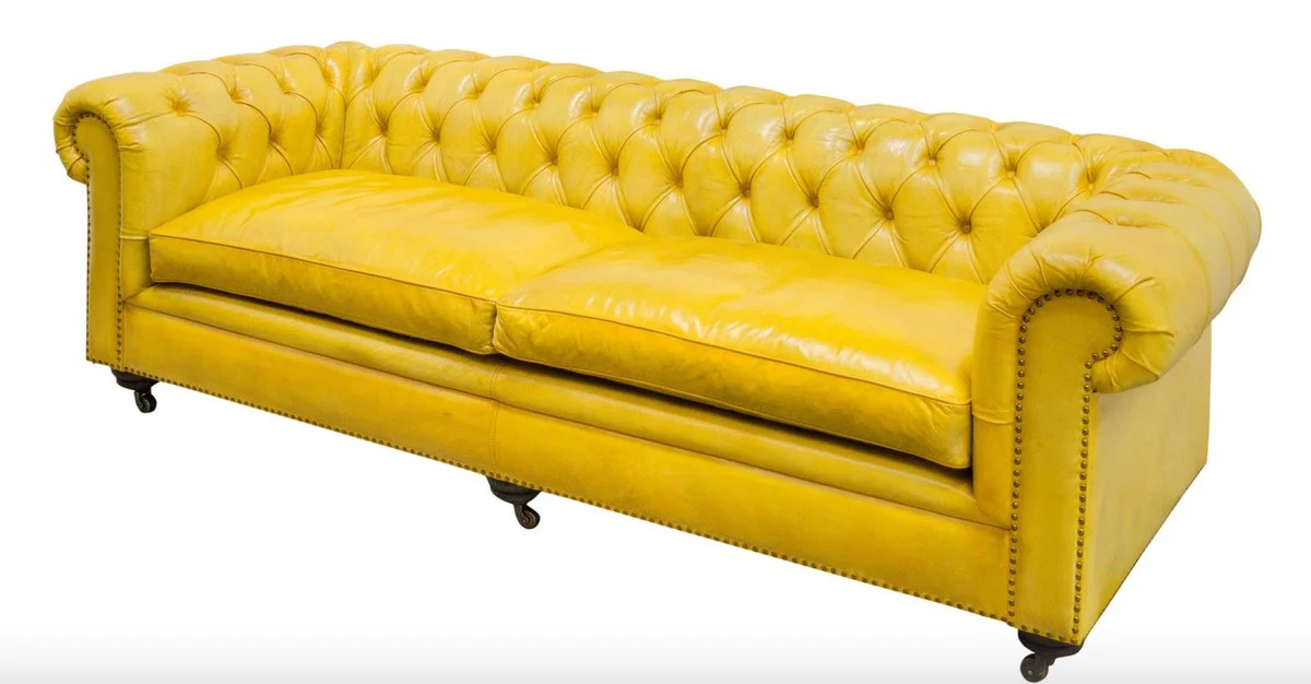 Luxury Chesterfield 2 seater sofa yellow 242 x 100 x H. 71 cm - Luxury leather furniture