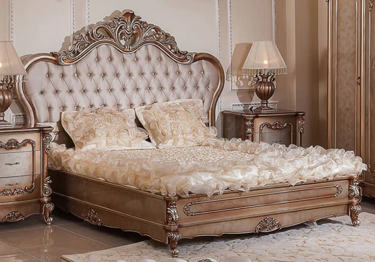 Luxury Baroque double bed gray / copper / silver - Magnificent solid wood bed - Luxury bedroom furniture in the Baroque style - Baroque furniture - Baroque furnishings - Noble & magnificent
