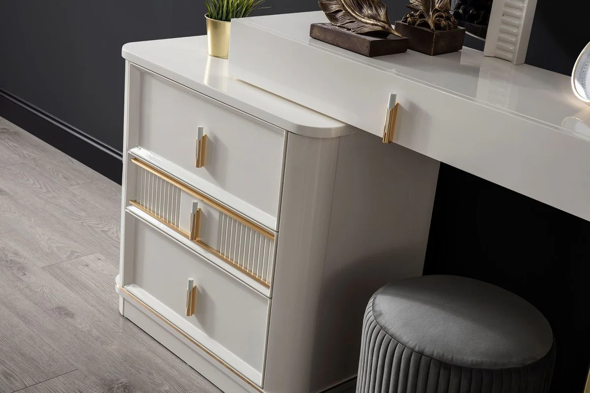 Luxury bedroom dressing table set white / gold / gray - 1 dressing table with mirror & 1 stool - luxury bedroom furniture