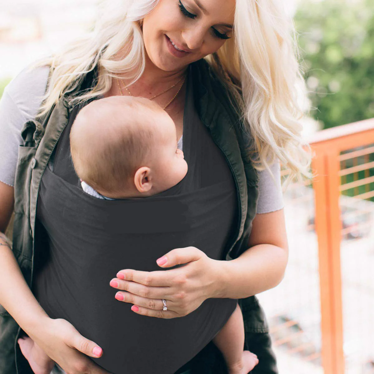 Baby-Wickeltrage, freihändige Babytrage, leicht, atmungsaktiv, weich, perfekt für Neugeborene und Babys, als Duschgeschenk, Schwarz