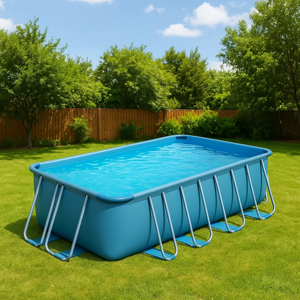 Rechteckiger, freistehender PVC-Rohrpool mit Stahlrahmen, blau, 400 x 200 x 122 cm - OEwfwBikiRSw
