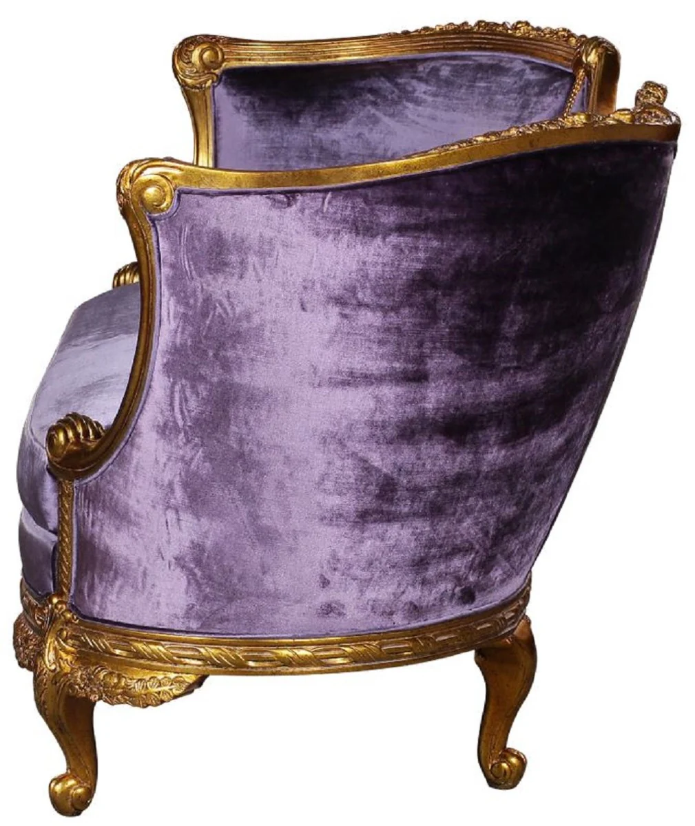 Luxury Baroque Velvet Sofa Purple / Gold - Elegant Handmade Living Room Sofa in Baroque Style - Magnificent Baroque Living Room Furniture