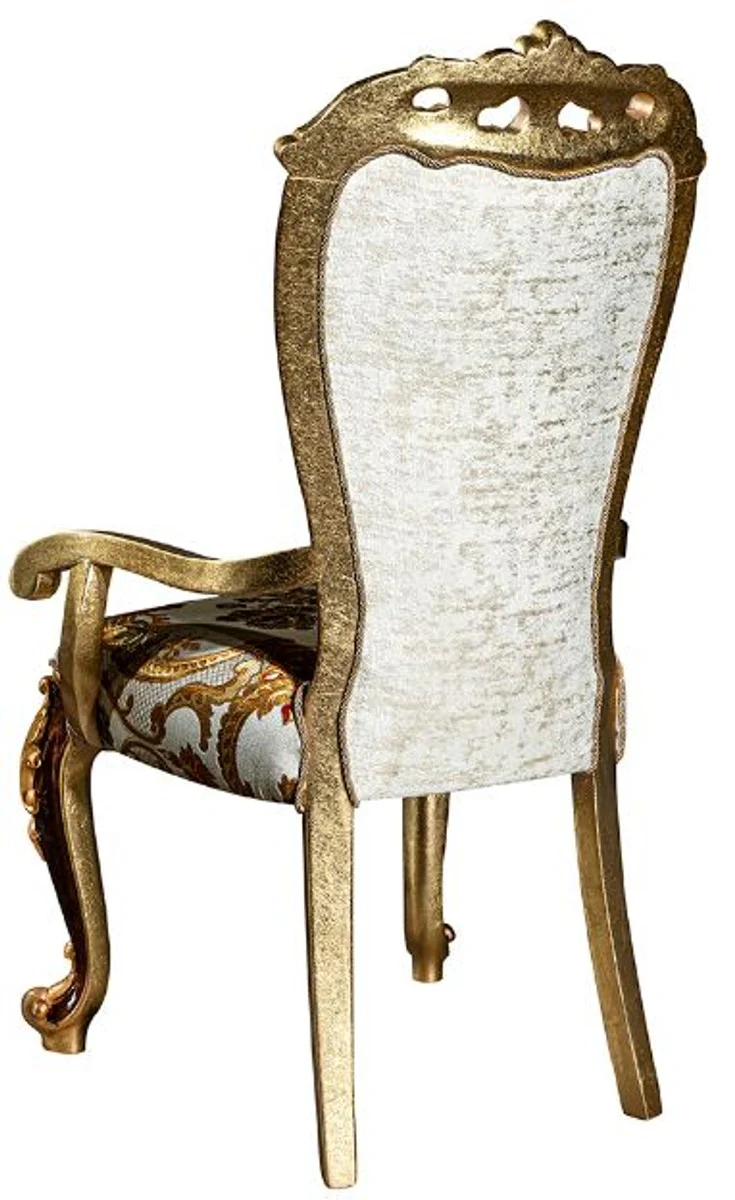 Luxury baroque dining room chair set with armrests and elegant pattern 57 x 54 x H. 115 cm - Elegant kitchen chairs set of 6 in baroque style - Baroque dining room furniture