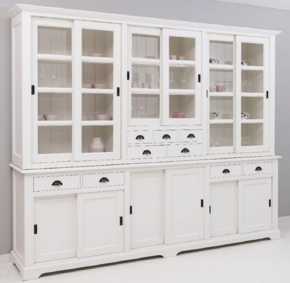 Country house style dining room cabinet white 280 x 55 x H. 225 cm - solid wood kitchen cabinet - dining room furniture in country house style - country house style dining room furnishings