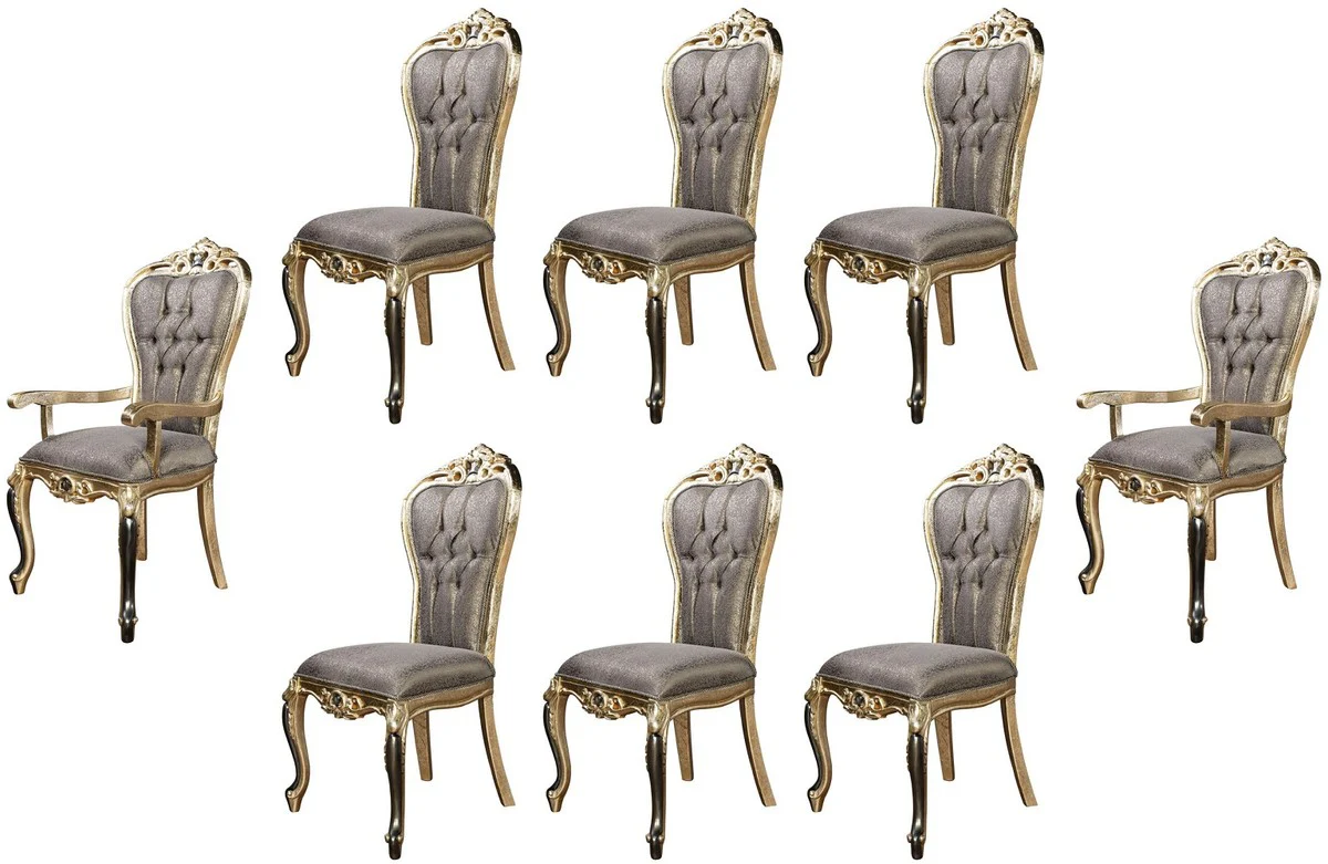 Luxury Baroque Dining Room Chair Set of 8 Purple / Antique Gold / Black - Handcrafted Baroque Style Kitchen Chairs - Luxury Baroque Style Dining Room Furniture - Baroque Dining Room Furniture