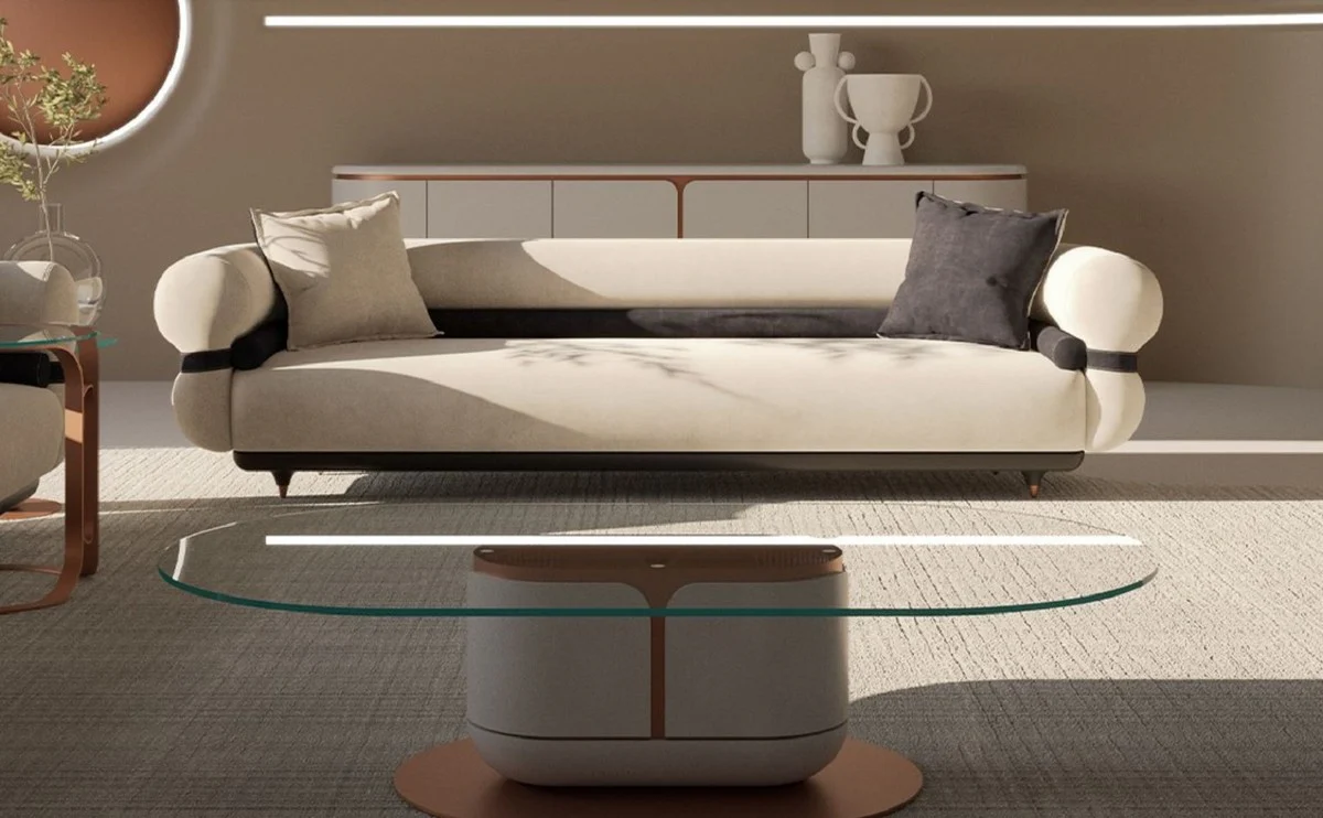 Luxury sofa gray / blue / black / copper 260 x 88 x H. 65 cm - living room sofa - hotel sofa - living room furniture - hotel furniture - luxury furniture - luxury furnishings