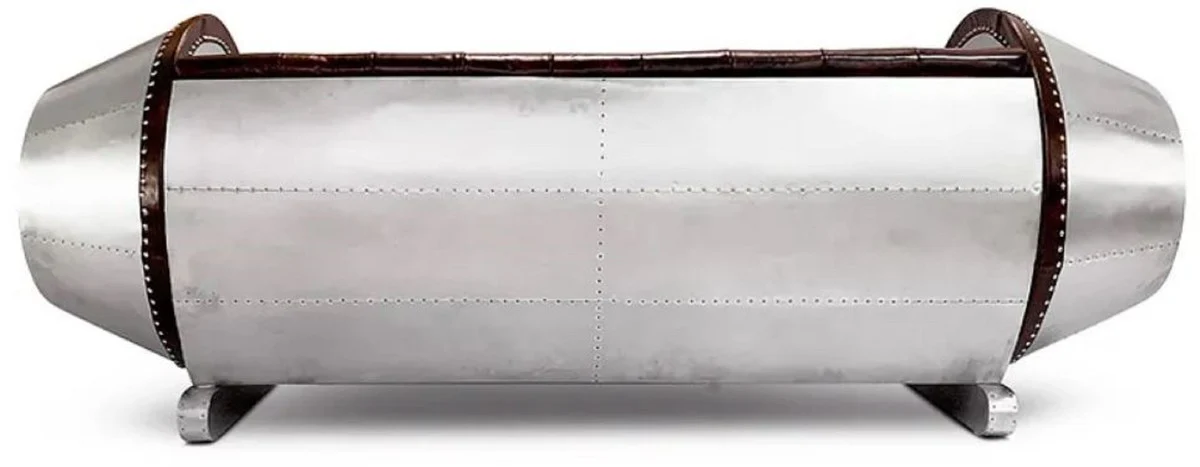 Chesterfield leather sofa silver / brown 240 x 82 x H. 91 cm - real leather living room sofa - airplane furniture - aviator furniture - Chesterfield furniture - living room furniture - real leather furniture