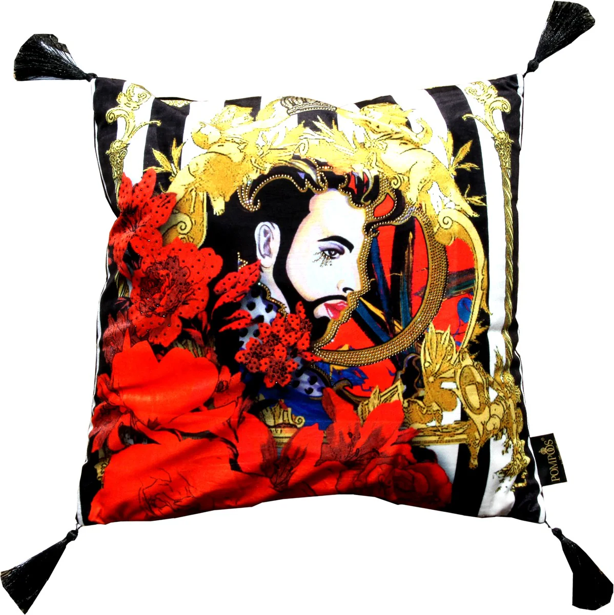 Harald Glööckler designer decorative cushion Pompöös by Face with rhinestones - Art Collection -