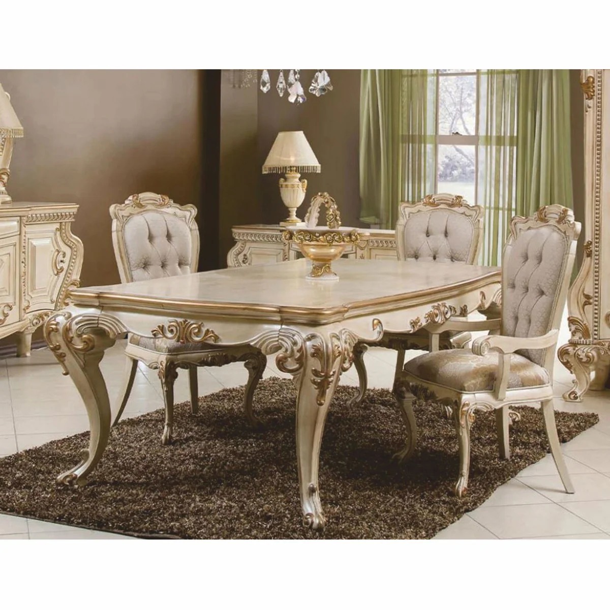 Luxury Baroque Dining Room Set Gray / Cream / Gold - Baroque Dining Room Furniture