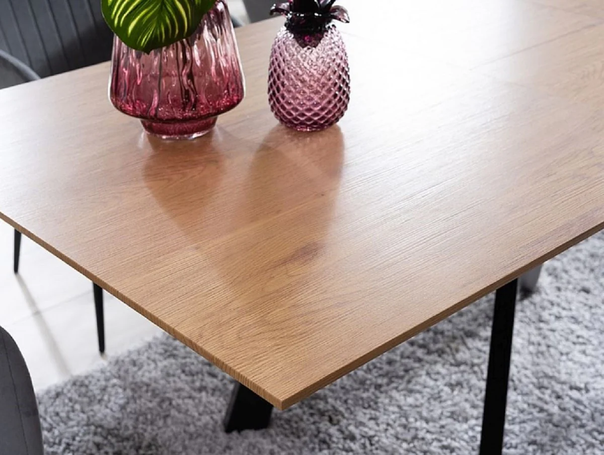 Luxury dining table natural color / matt black 160-200 x 90 x H. 76 cm - Extendable kitchen table - Dining room furniture - Kitchen furniture - Luxury furniture