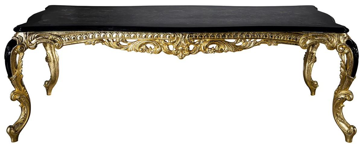 Luxury baroque dining table black / gold 230 x 114 x H. 80 cm - magnificent solid wood dining room table - dining room furniture in the baroque style