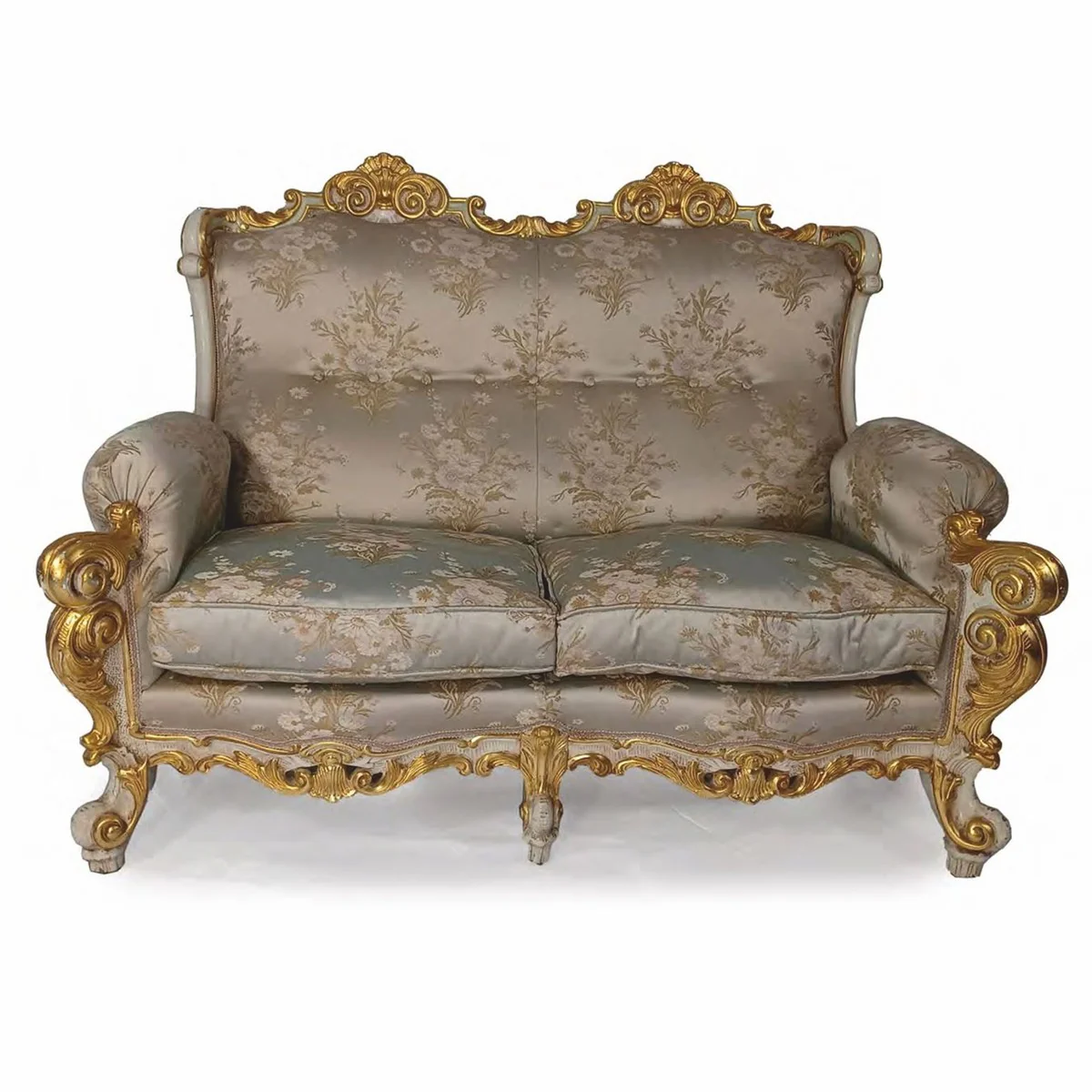 Luxus Barock Hotel & Wohnzimmer Sofa Silber / Grau / Gold 150 cm - Made in Italy