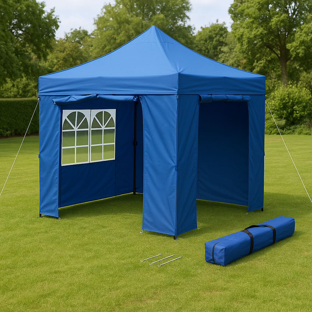 Faltpavillon, blaues Oxford-Gewebe, für Garten und Veranstaltungen im Freien, 2 x 2 x 2,5 m