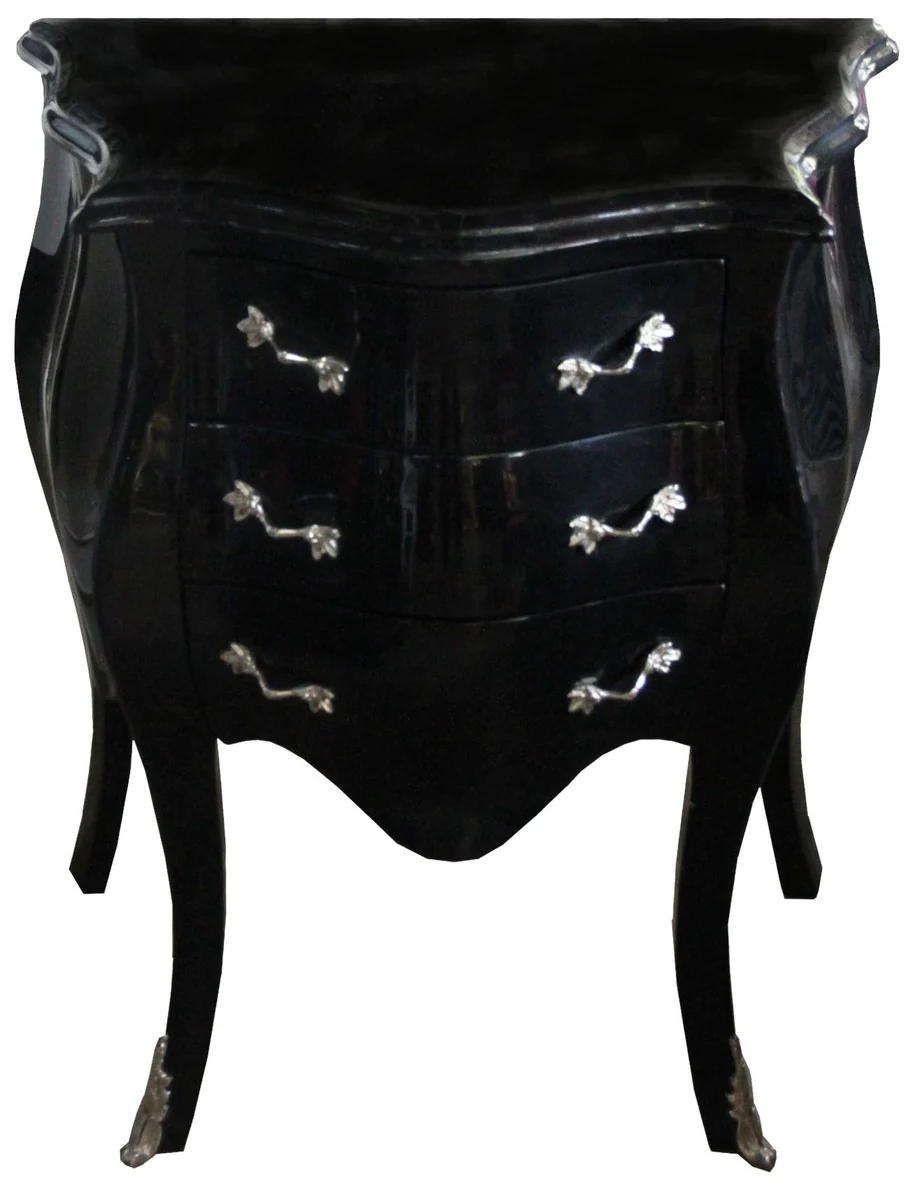 Baroque chest of drawers black / silver H 74 cm, W 64 cm, D 40 cm - bedside table chest of drawers