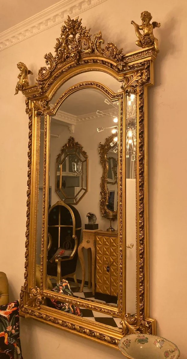 Baroque mirror gold - handmade antique style wall mirror with decorative angel figures - living room mirror - cloakroom mirror - magnificent baroque furniture