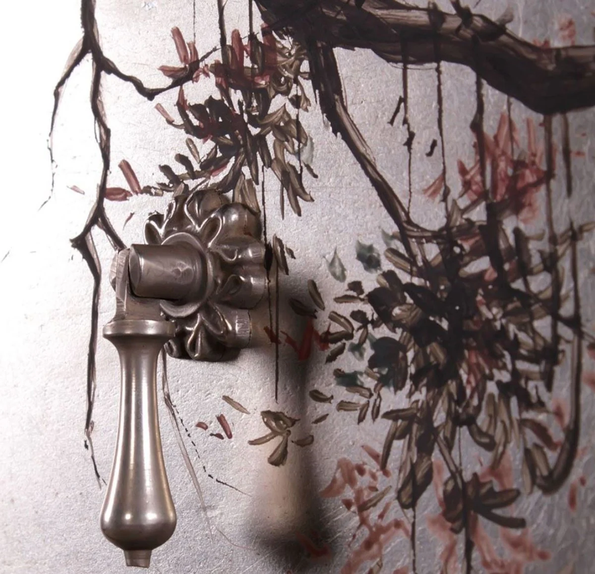 Luxury Art Deco chest of drawers dark brown / multicolored 120 x 49 x H. 94 cm - Noble mahogany chest of drawers with 3 drawers and elegant Japanese design - Luxury furniture