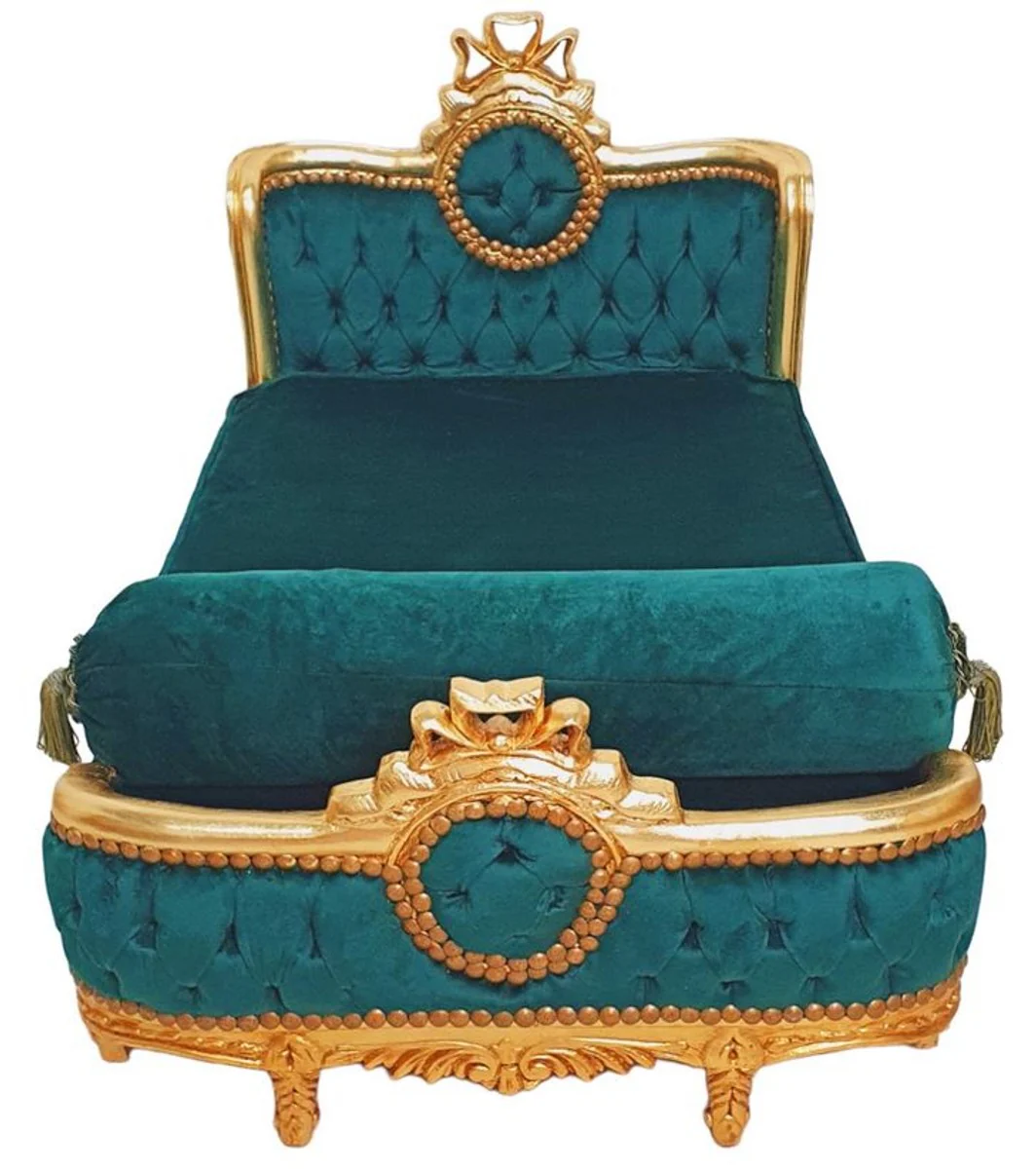 Baroque Dog Bed Green / Antique Gold - Handmade Antique Style Dog Bed - Magnificent Dog Furniture in Baroque Style - Antique Style Animal Furniture - Baroque Animal Furniture