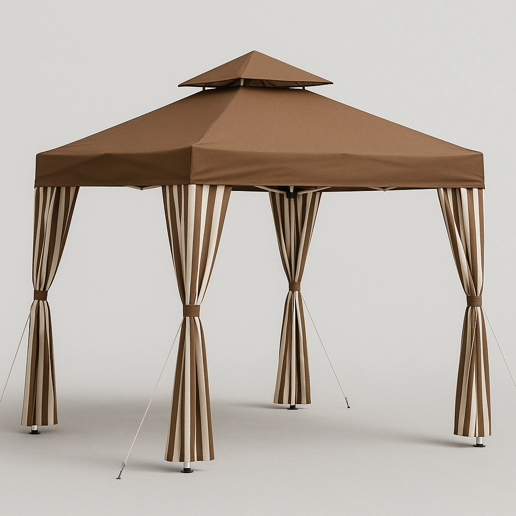 Faltbarer Gartenpavillon (3 x 3 x 3,5 m) mit Doppeldach und Seitenwänden, Stahlrahmen, 160 g/m² Polyester, Braun/Beige - SIQUvIL332jB