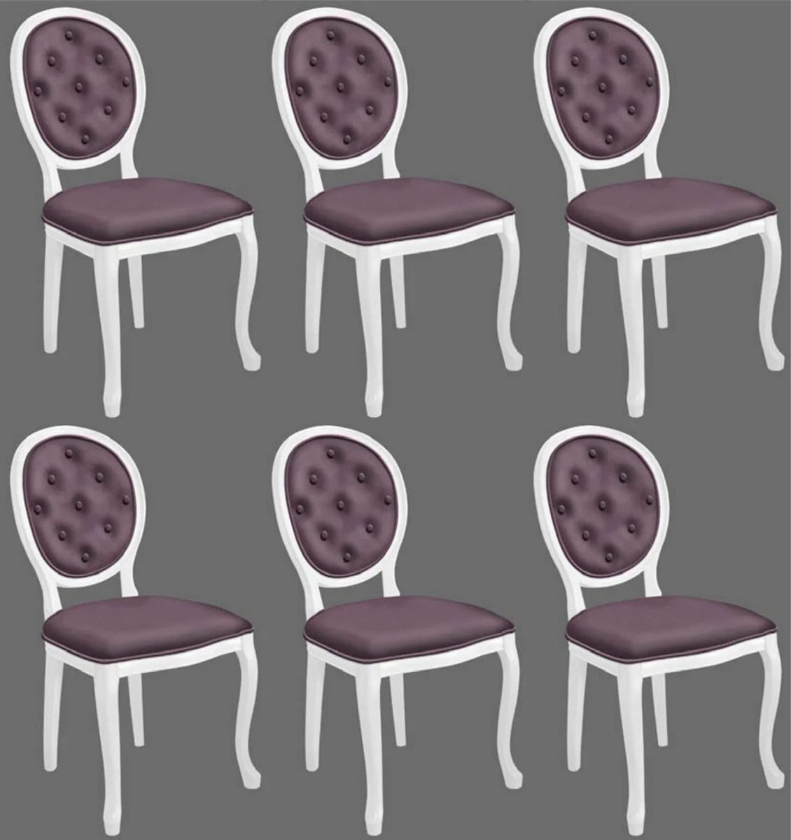 Baroque Dining Room Chair Set Purple / White - 6 Handmade Kitchen Chairs in Baroque Style - Baroque Dining Room Furniture